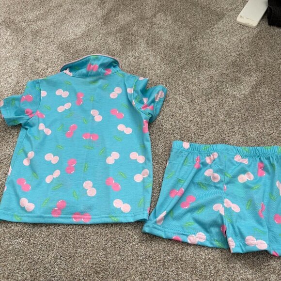 Girls summer pyjamas Shorts and T-Shirt Blue & Cherries Size XS (4-5y) NWT - Picture 6 of 6
